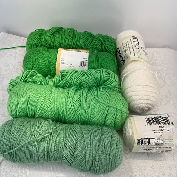 Caron Simply Soft Yarn Bundle In Green & White - Picture 1 of 7